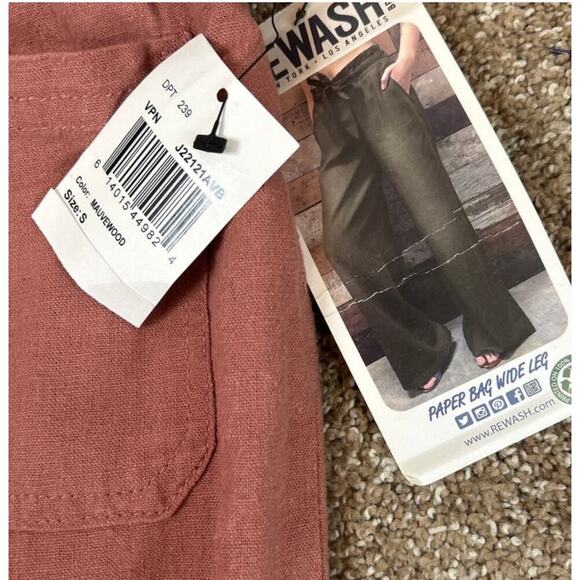 ReWash Paperbag waist tie front pockets blush pink linen blend NEW SZ SM - Picture 4 of 13